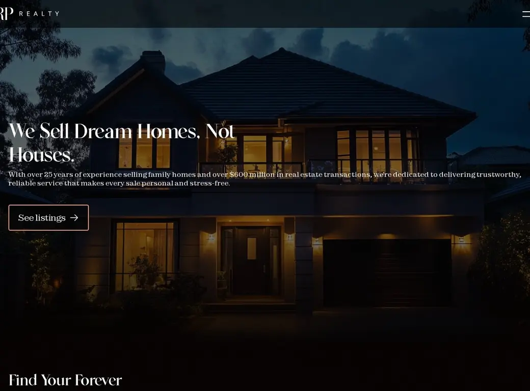 RP Realty website on desktop