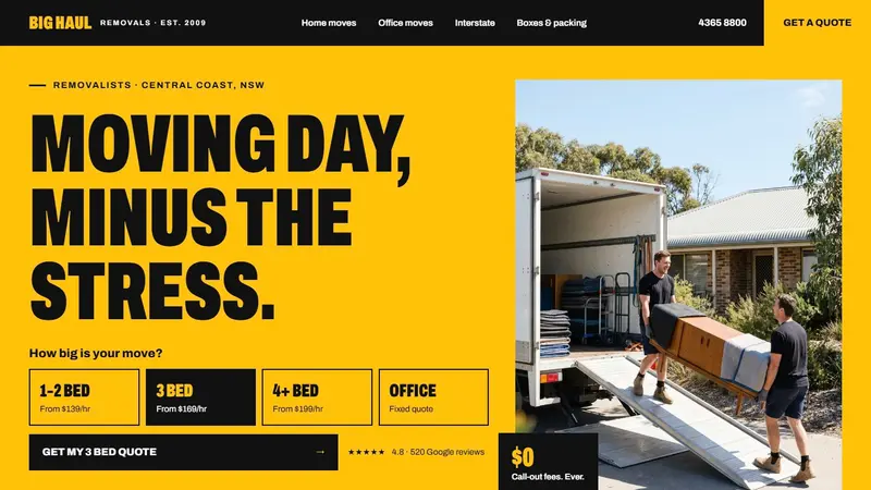 Concept website design for a removalist
