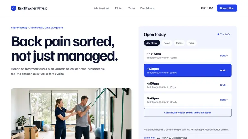 Concept website design for a physio clinic