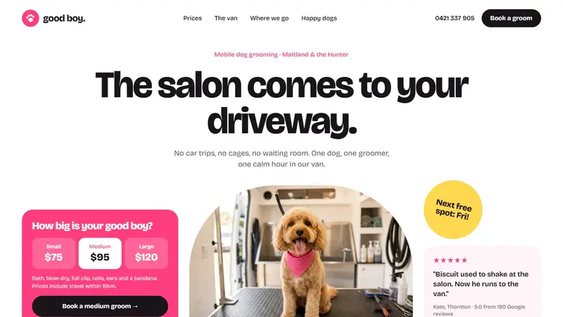 Concept website design for a mobile dog groomer