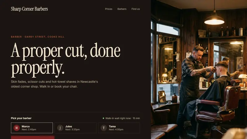 Concept website design for a barber